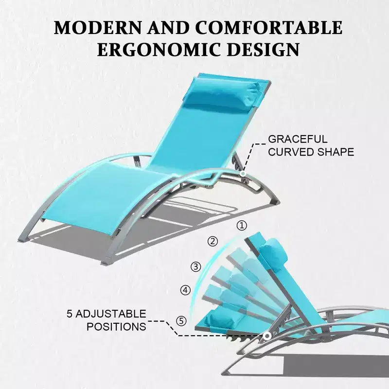 Chaise longue doppia da esterno regolabile blu/grigia, telaio in alluminio