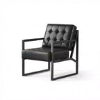 Poltrona singola/doppia in similpelle nera con gambe in metallo