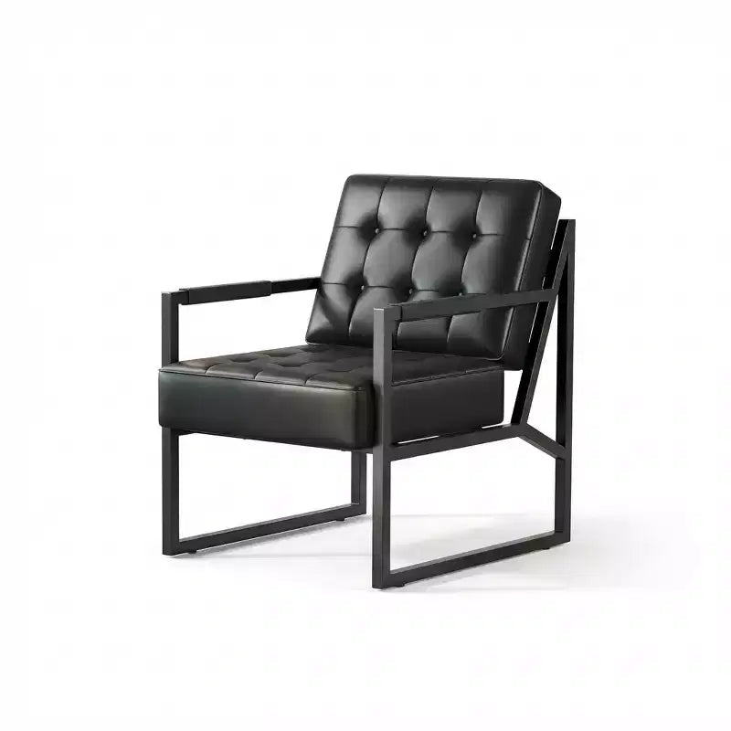 Poltrona singola/doppia in similpelle nera con gambe in metallo